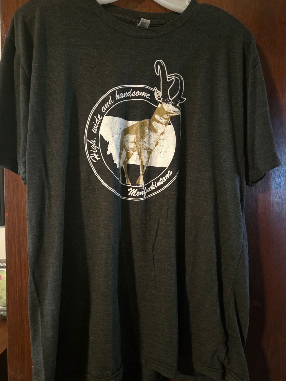 American Apparel Dark Gray Short-Sleeve Tee with Antelope Graphic- Montana
